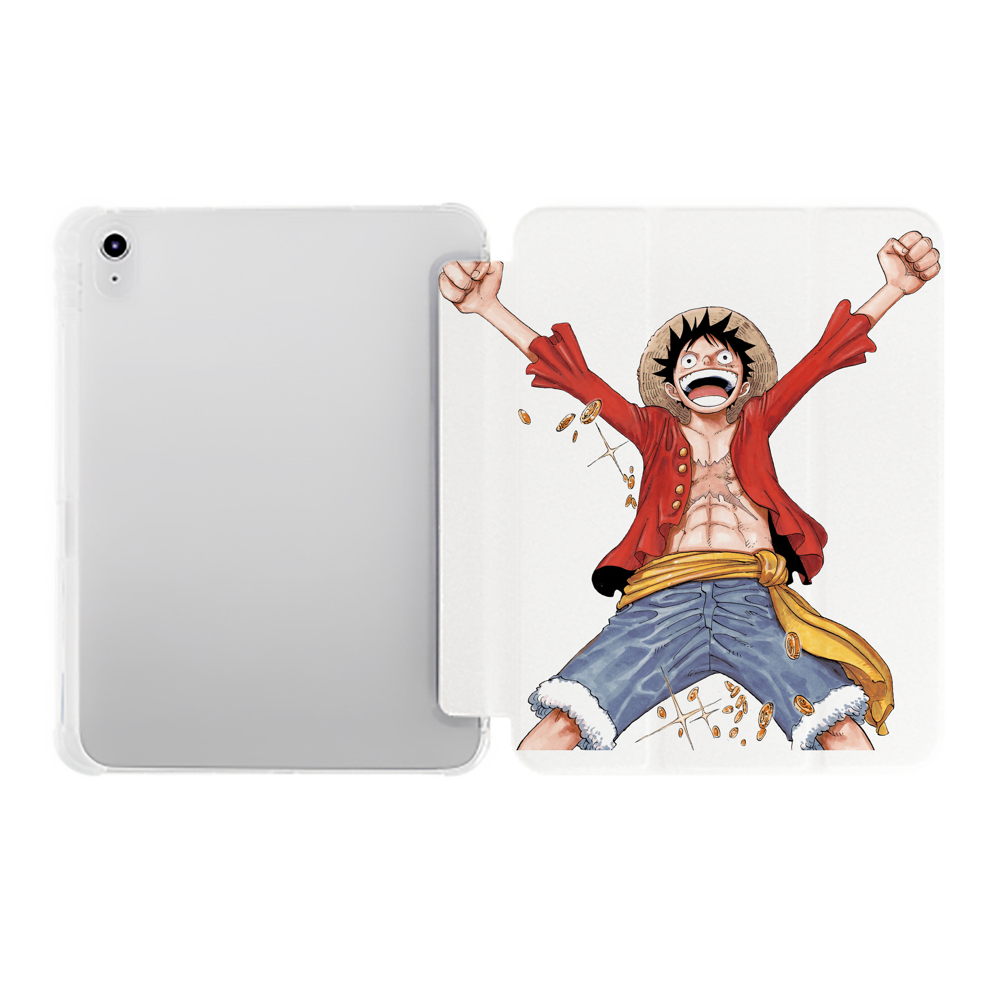 （画像用） ワンピース モンキー・D・ルフィ ONE PIECE Monkey D. Luffy IPad ケース ペン収納付き 三つ折りスタンド PUレザー×シリコン 対応機種9.5/10.5/10.9インチ
